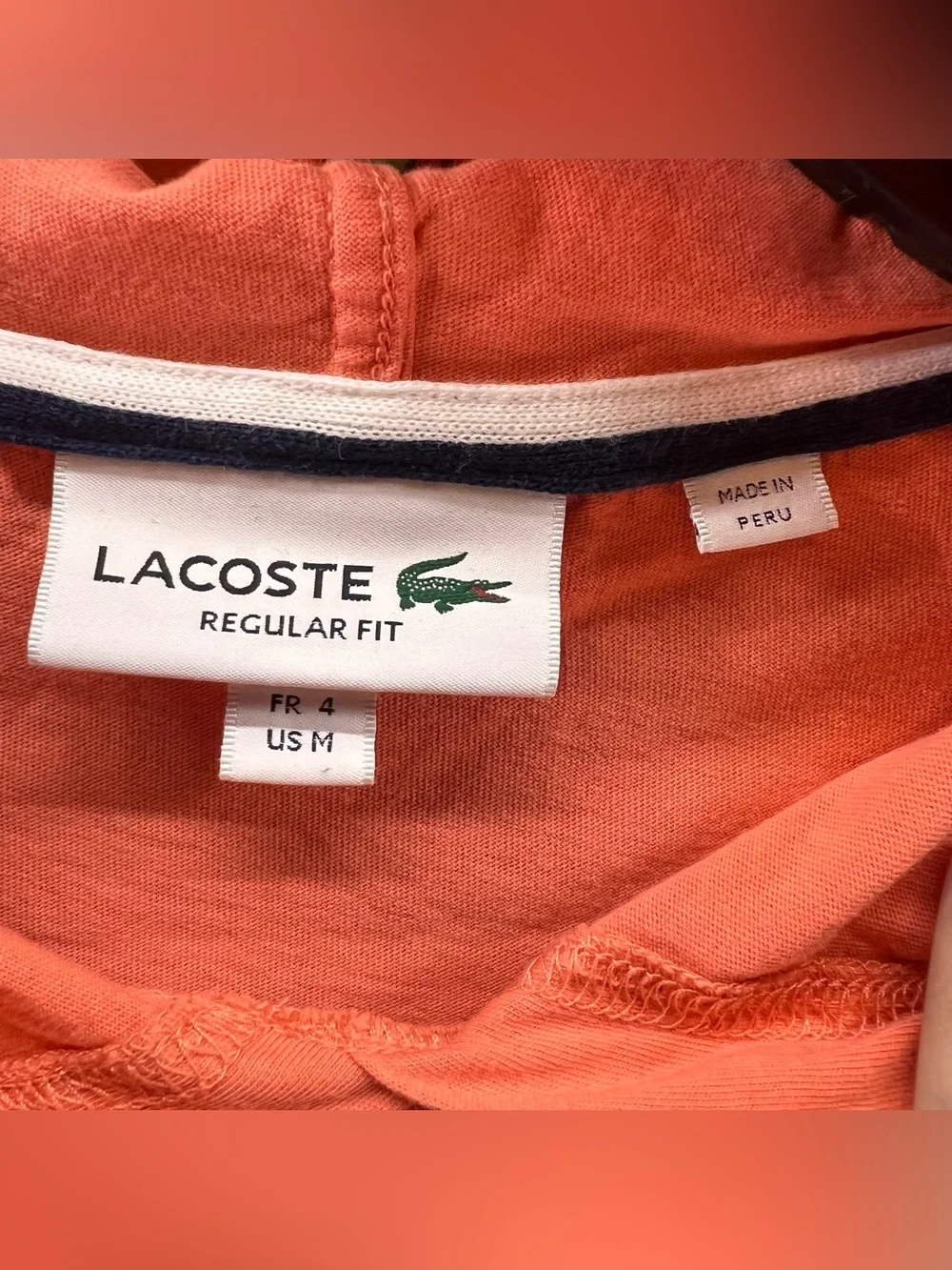 Lacoste Hoodie Mens M Orange Cotton Jersey Lightweight Logo Pullover Sweatshirt